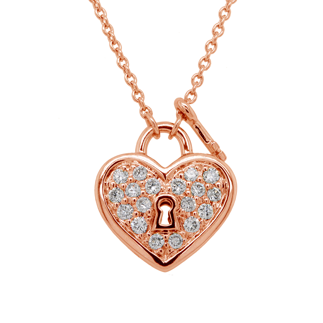 0.15ct Pave Diamond Heart 18ct Rose Gold Padlock