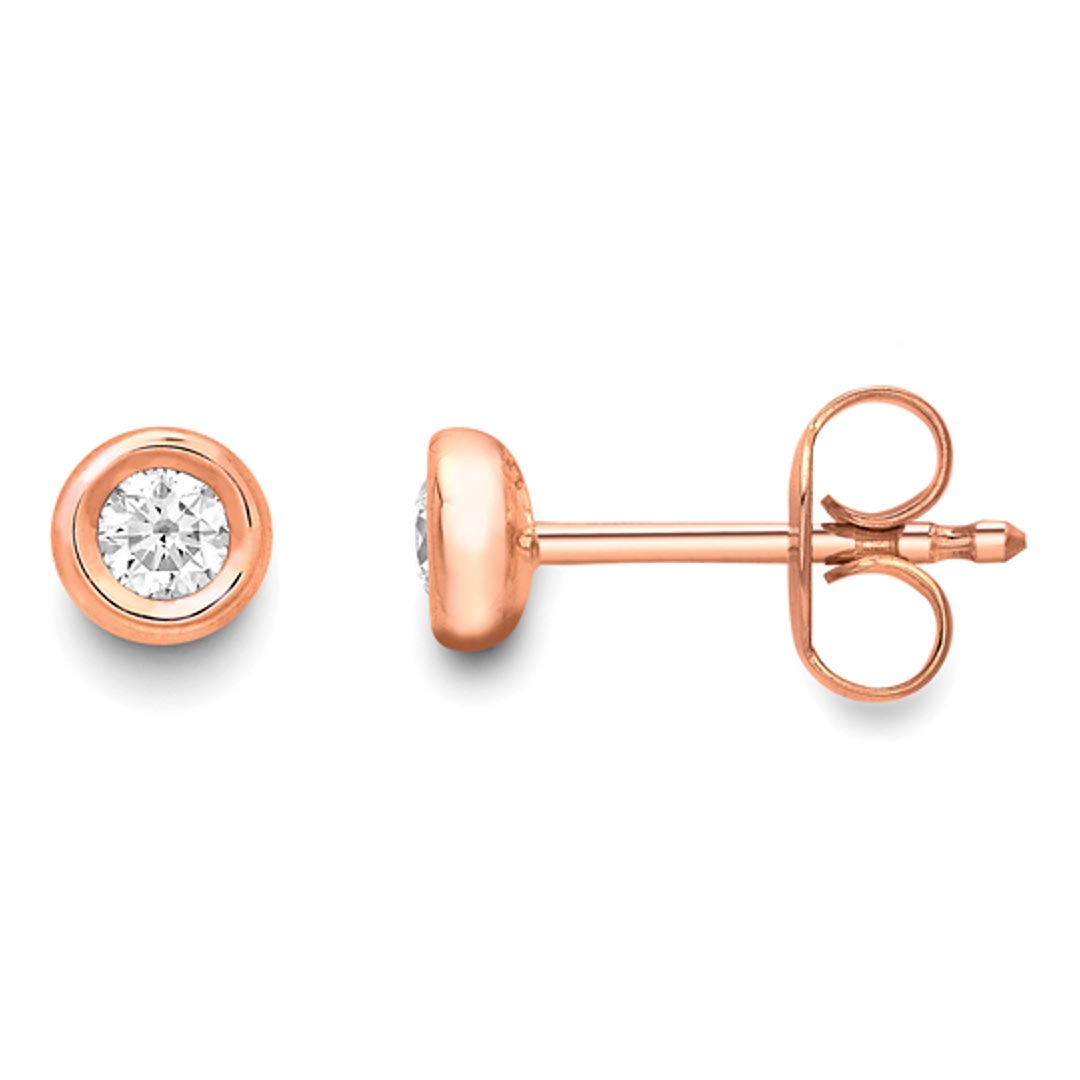 0.16ct Diamond 18ct Rose Gold Rubover Stud Earrings