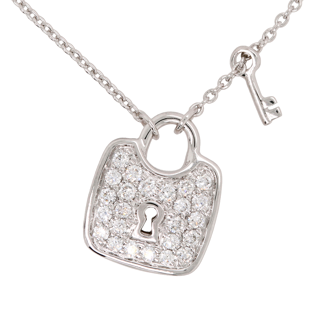 0.18ct Pave Diamond Padlock 18ct White Gold Pendant