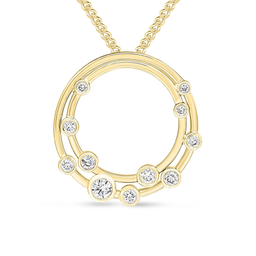 0.23ct Rubover Round Diamond Bubble Double Circle Slider 18ct Yellow Gold Pendant