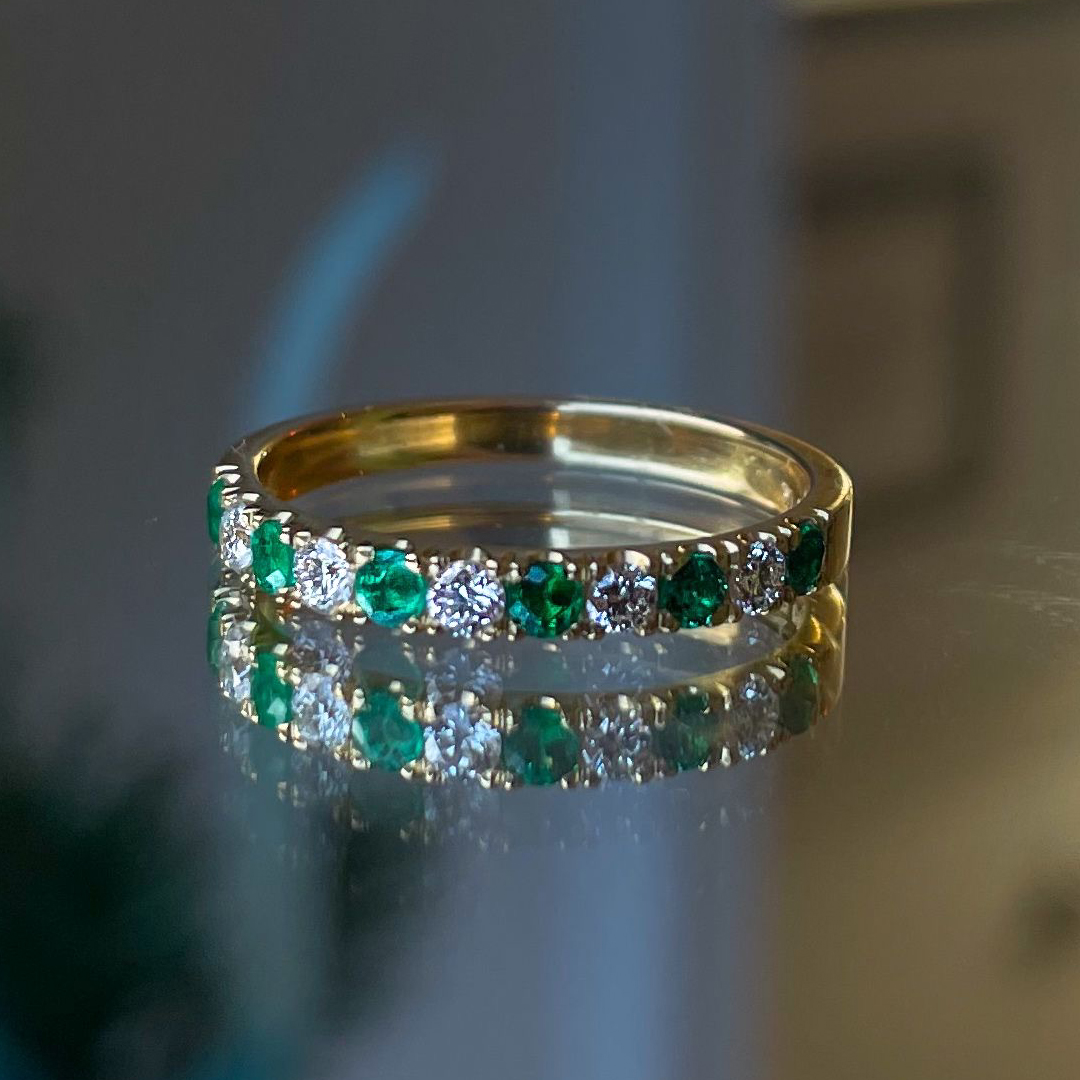 0.25ct Emerald & Diamond 18ct Yellow Gold Eternity Ring