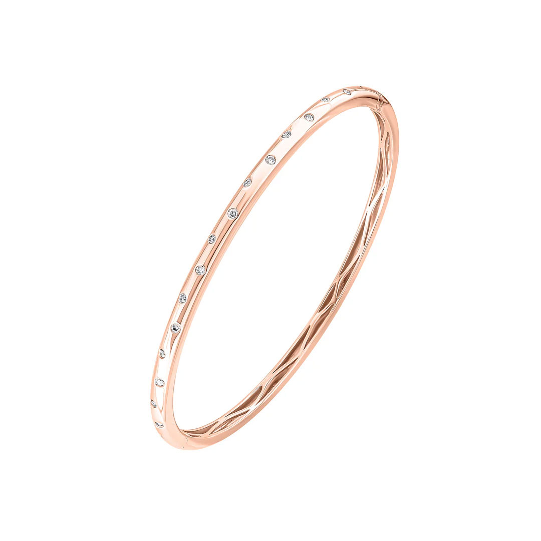 0.27ct Round Diamond Scatter Flush Set Polished Domed Hinged 18ct Rose Gold Bangle