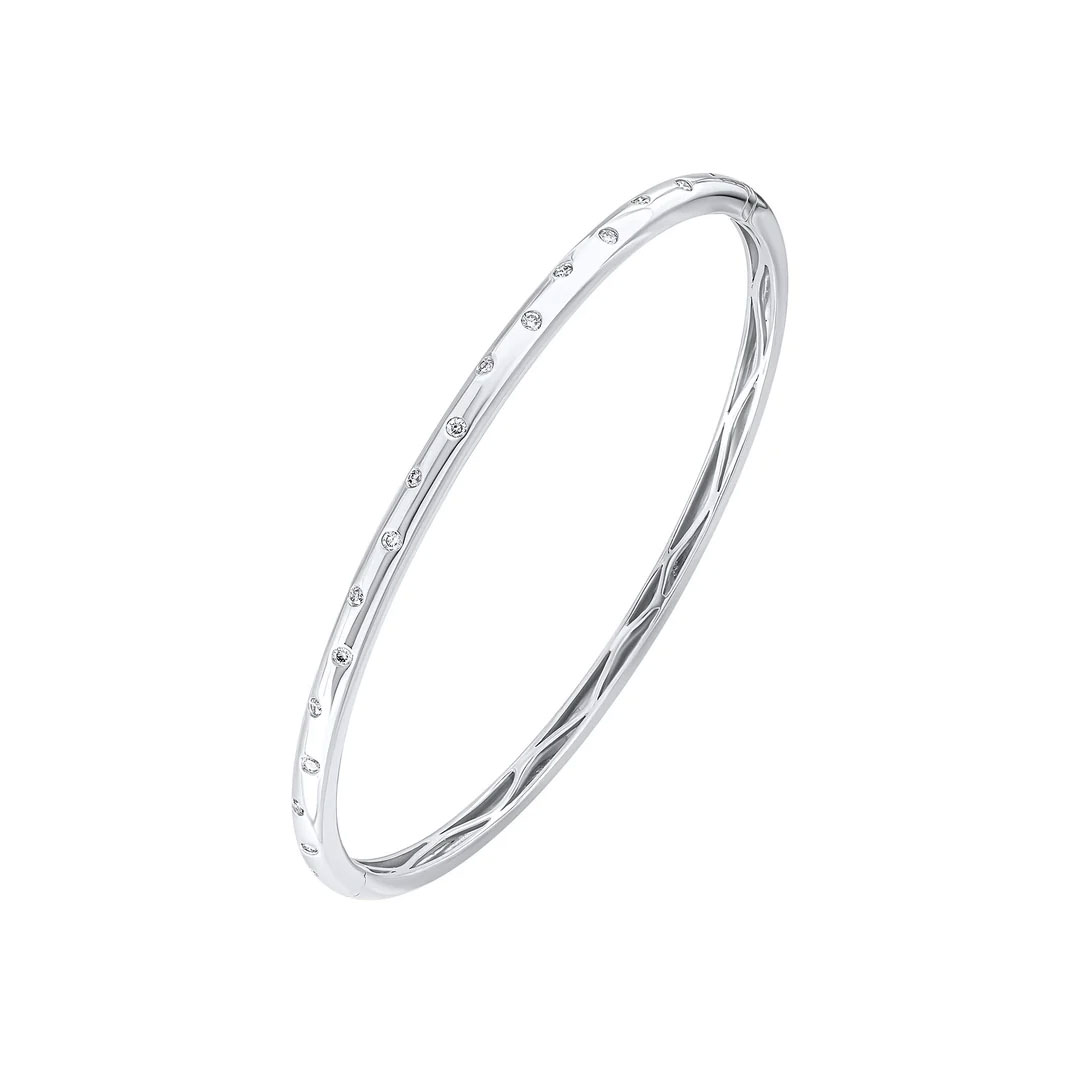 0.27ct Round Diamond Scatter Flush Set Polished Domed Hinged 18ct White Gold Bangle