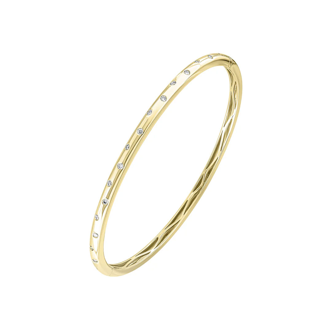 0.27ct Round Diamond Scatter Flush Set Polished Domed Hinged 18ct Yellow Gold Bangle