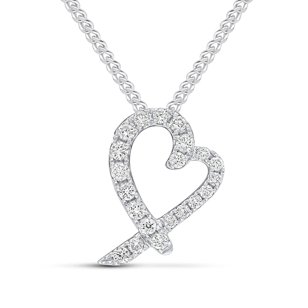 0.28ct Round Diamond Claw Set Heart Shaped Slider 18ct White Gold Pendant