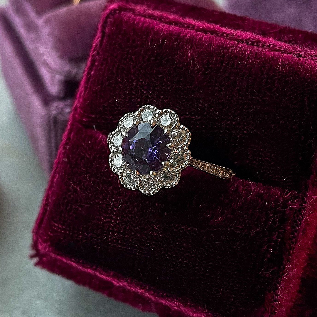 0.40ct Round Vivid Purple Sapphire (no heat treatment) With 0.60ct Diamonds Platinum Ring