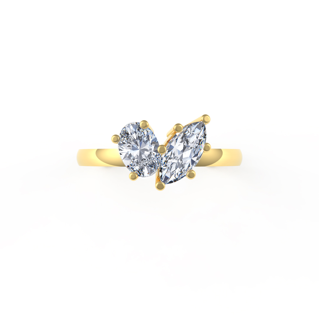 0.46ct Ursula Marquise Cut Diamond Oval Cut Diamond Two Stone 18ct Yellow Gold Engagement Ring