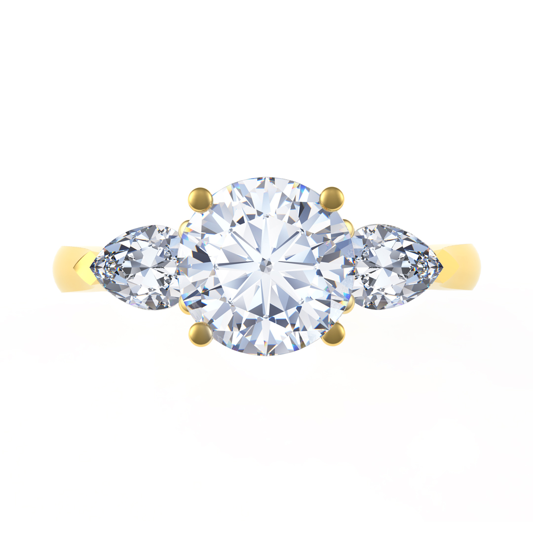 0.47ct Catherine Round Brilliant Cut Diamond Pear Cut Diamond Three Stone 18ct Yellow Gold Engagement Ring