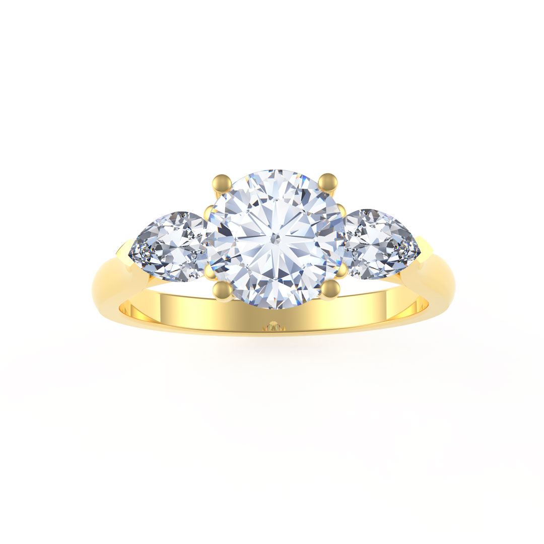 0.47ct Catherine Round Brilliant Cut Diamond Pear Cut Diamond Three Stone 18ct Yellow Gold Ring