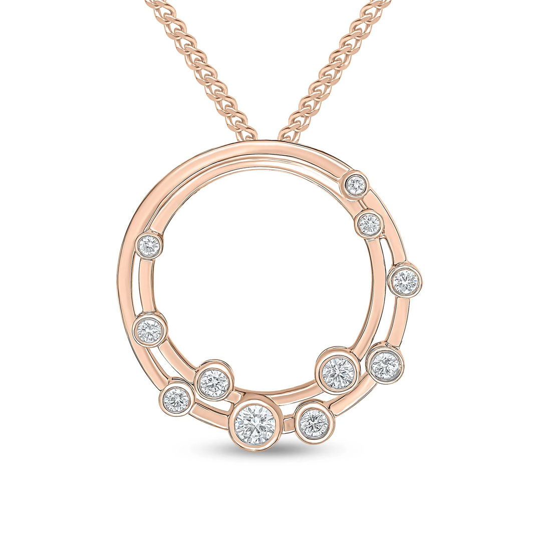 0.47ct Rubover Round Diamond Bubble Double Circle Slider 18ct Rose Gold Pendant