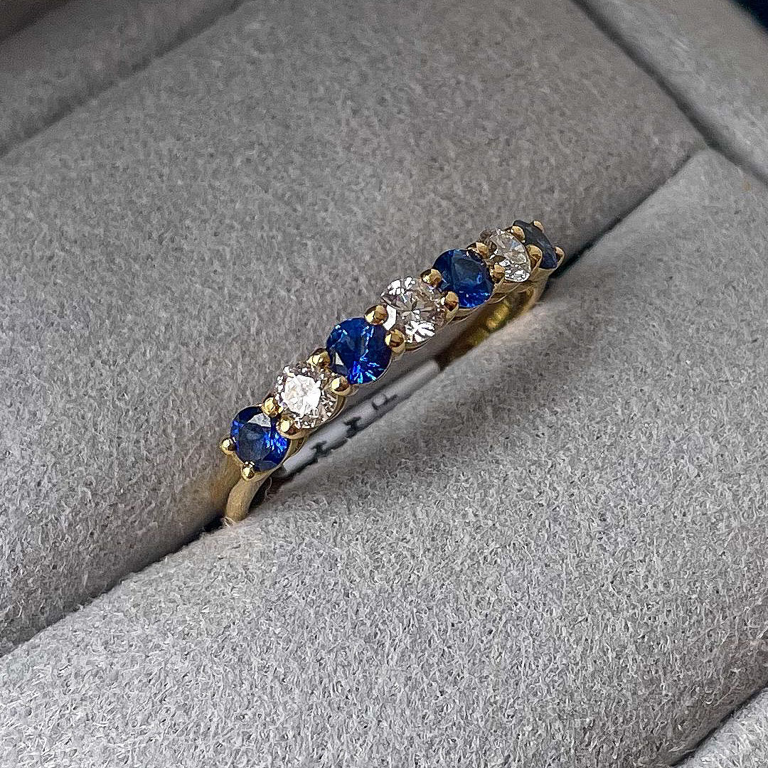 0.49ct Sapphire 0.33ct Seven Stone 18ct Yellow Gold Ring