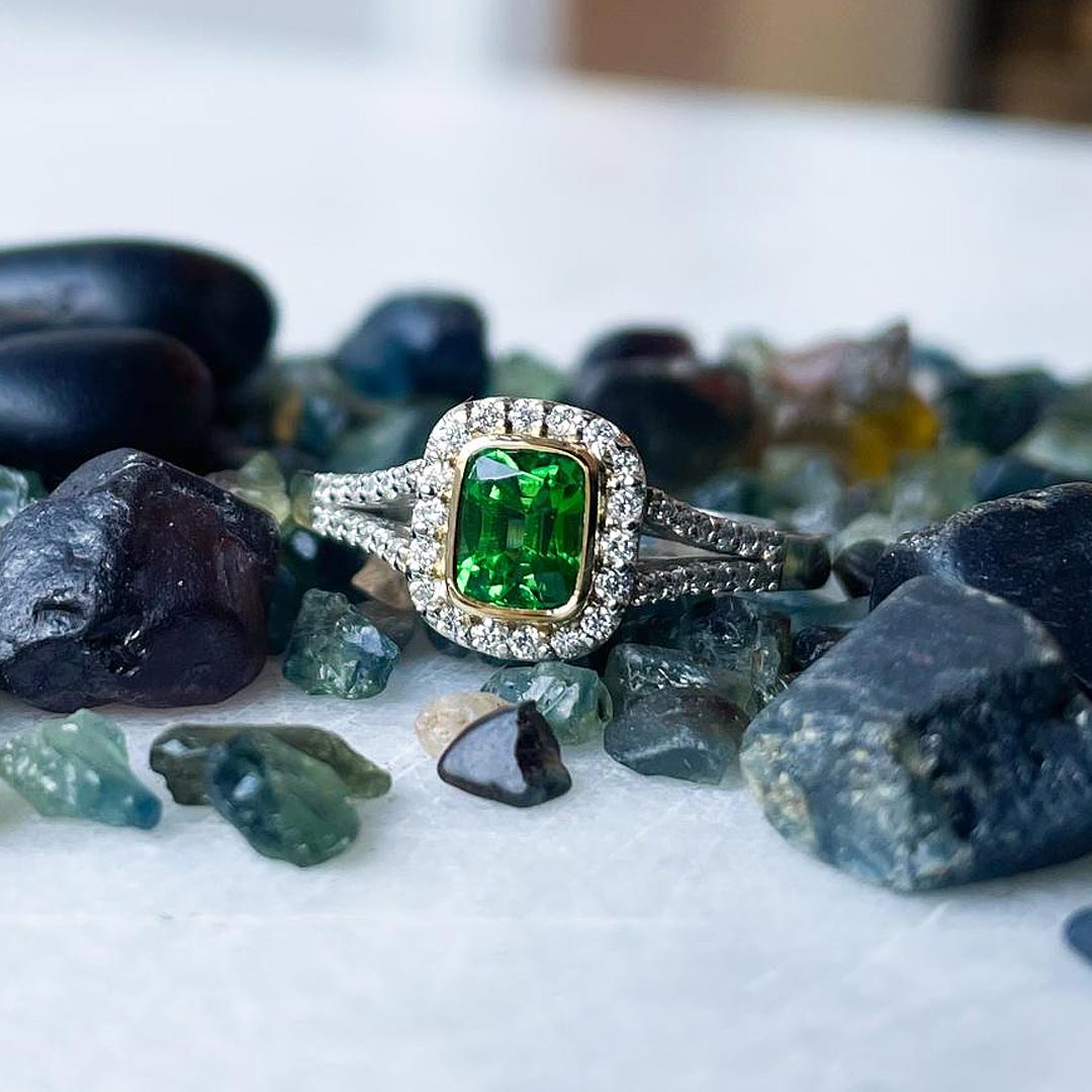 0.56ct Tsavorite & Diamond Platinum & 18ct Yellow Gold Ring