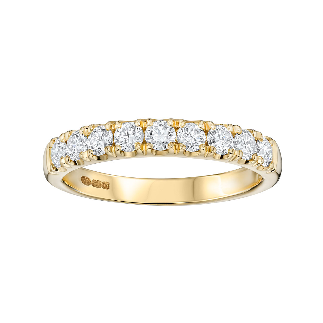 0.60ct Round Brilliant Cut Diamond Nine Stone Castle Set 18ct Yellow Gold Eternity Ring