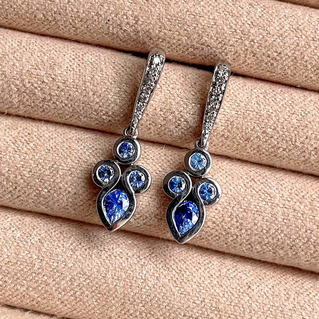 0.60ct Sapphire 0.12ct Diamond 9ct White Gold Earrings