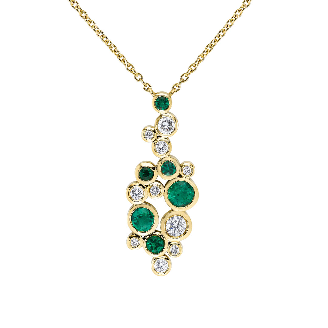 0.63ct Bubble Emerald & 0.36ct Round Brilliant Cut Diamond 18ct Yellow Gold Pendant