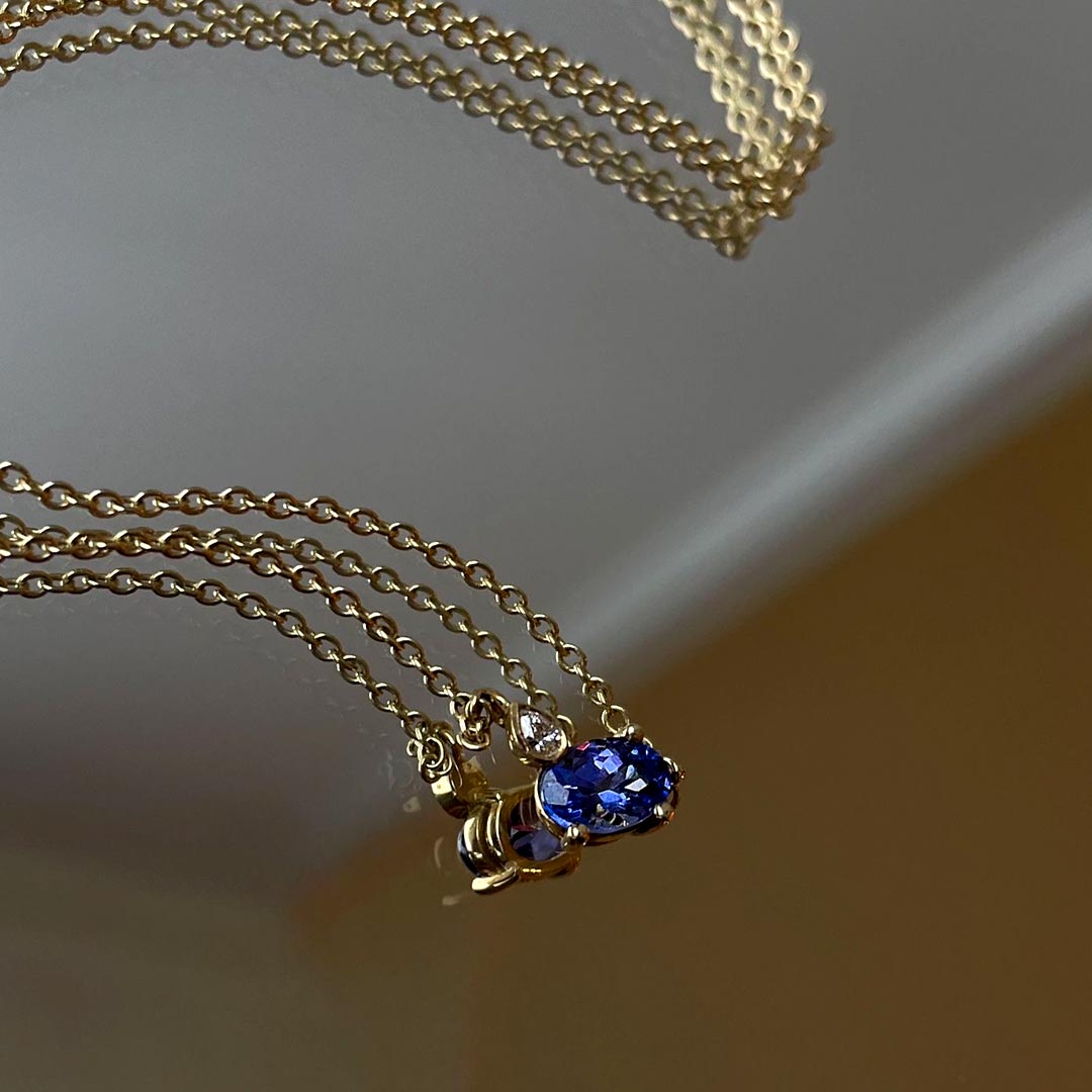 0.63ct Oval Vivid Blue Sapphire 18ct Yellow Gold Ursula Pendant