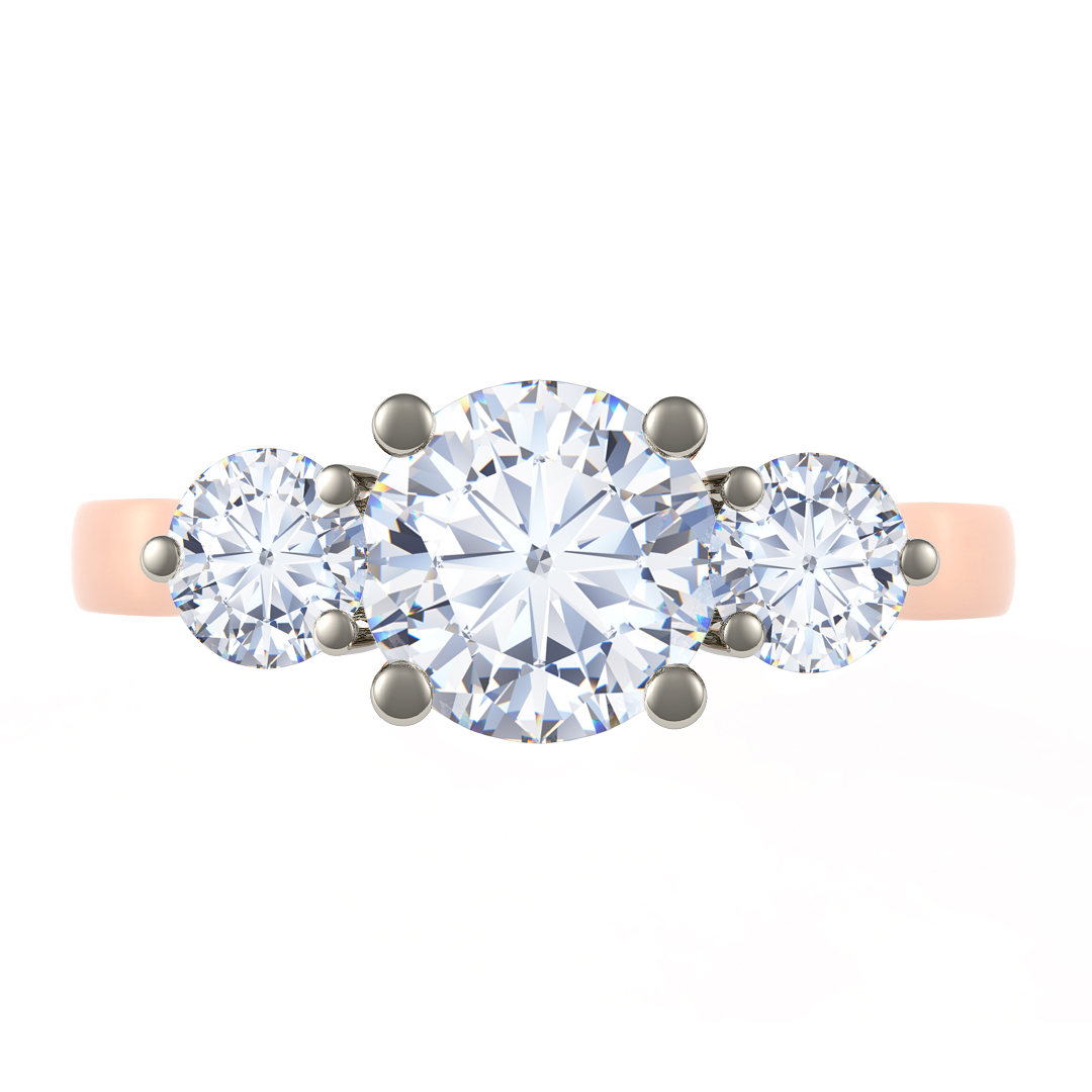 0.65ct Catherine Oval Cut Diamond Round Brilliant Cut Diamond Three Stone 18ct Rose Gold & Platinum Engagement Ring