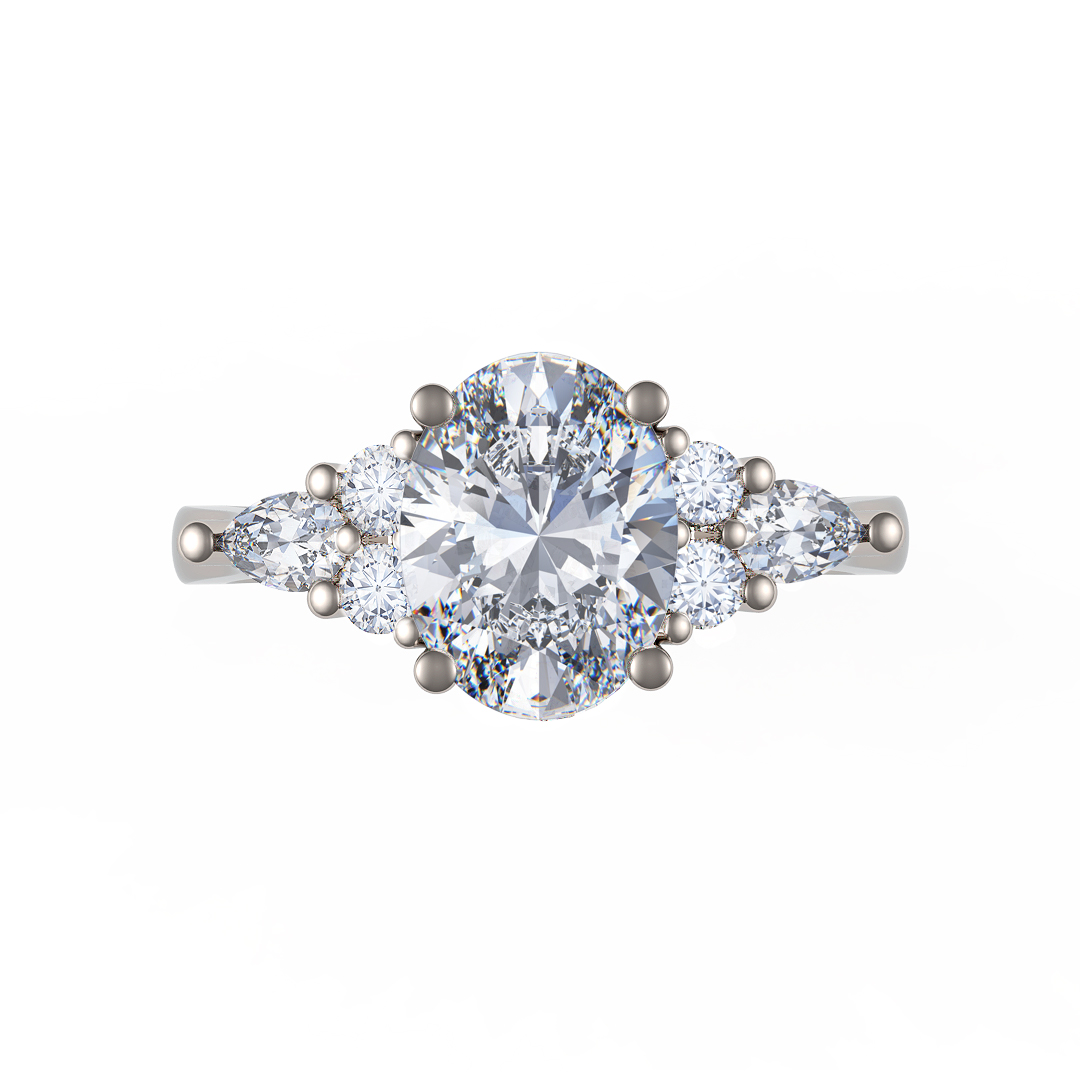 0.70ct Felicity Oval Cut Diamond With 0.28ct Round Pear Shoulders Solitaire Platinum Engagement Ring