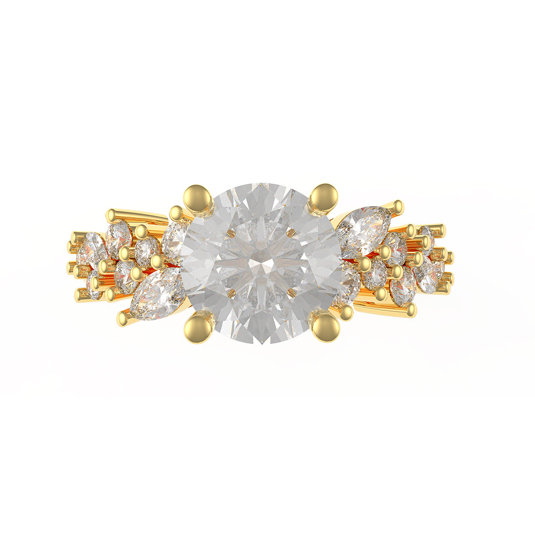 0.71ct Round Brilliant Cut Diamond With Marquise & RBC Shoulders 18ct Yellow Gold Solitaire Ring