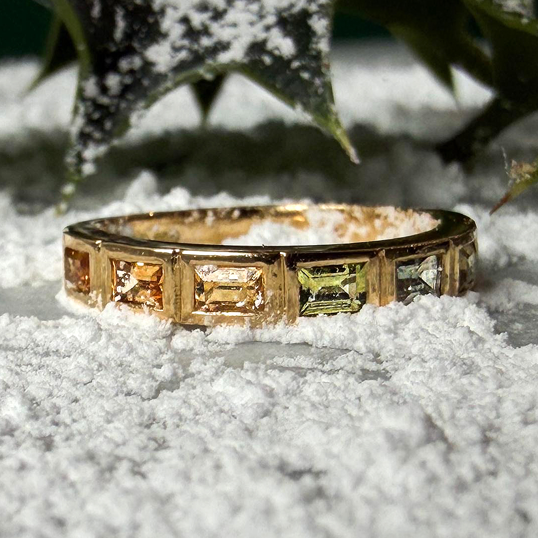 0.76ct Gold Teal Coloured Baguette Sapphires 18ct Yellow Gold CAPRI Ring (CLOSE)