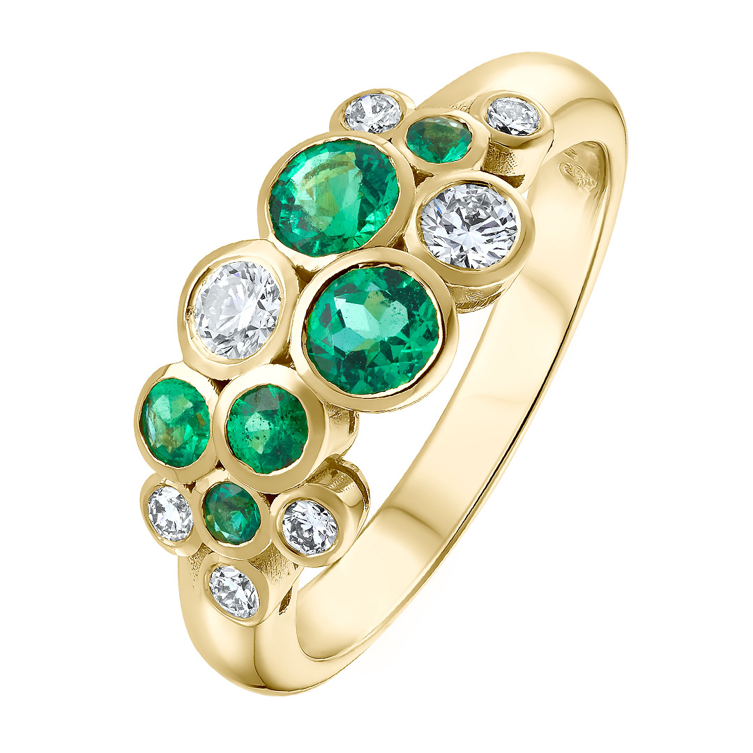 0.76ct Pom Bubble Emerald & 0.41ct Round Brilliant Cut Diamond 18ct Yellow Gold Dress Ring (Hero)