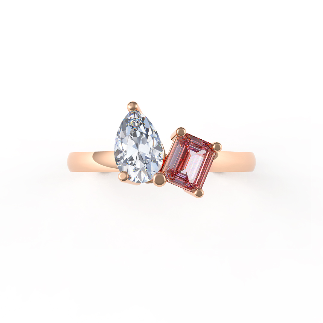 0.77ct Ursula Pear Cut Diamond & Light Pink Octagon Sapphire Two Stone 18ct Rose Gold Engagement Ring