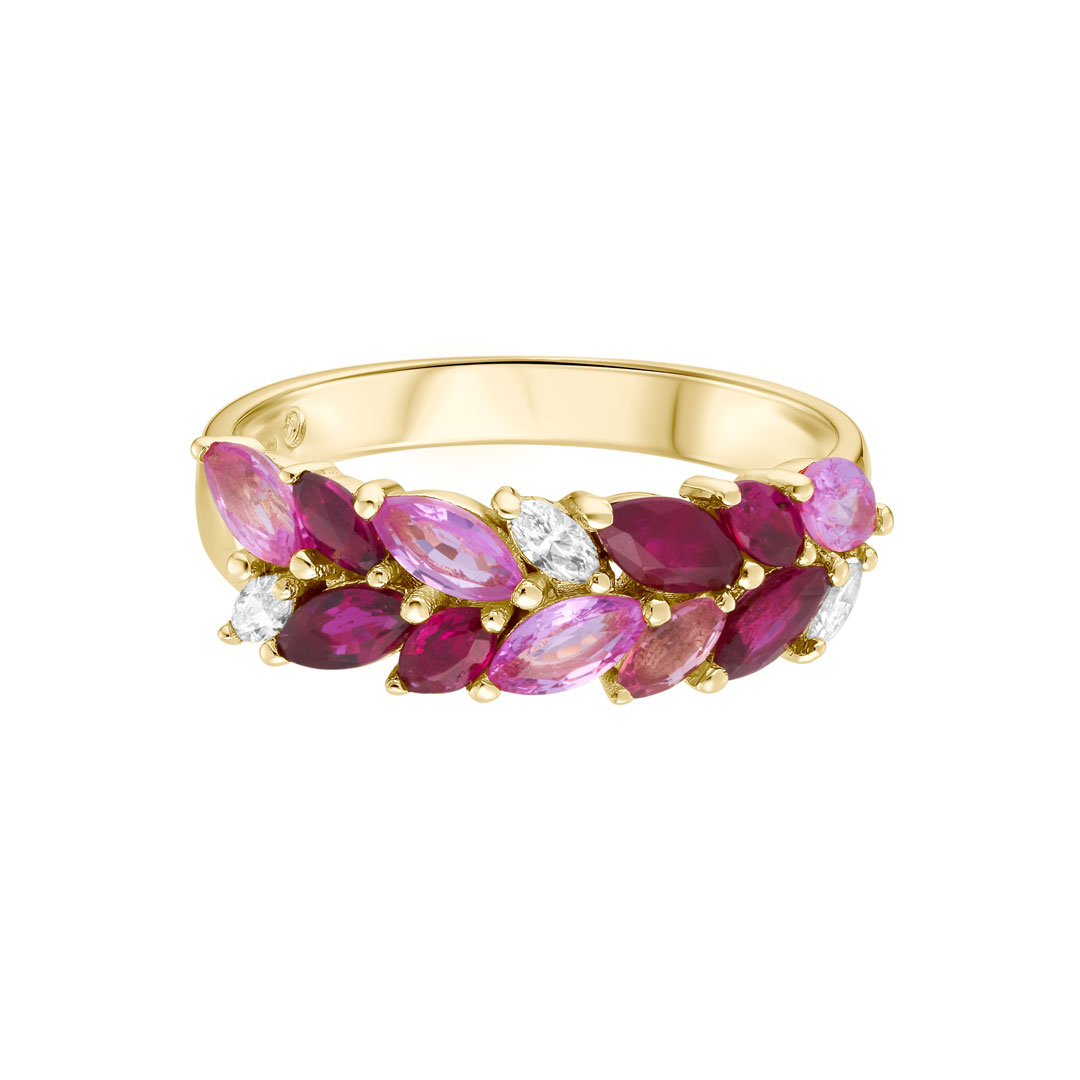 0.87ct Pink Sapphire & Ruby Marquise Diamond 18ct Yellow Gold Dress Ring