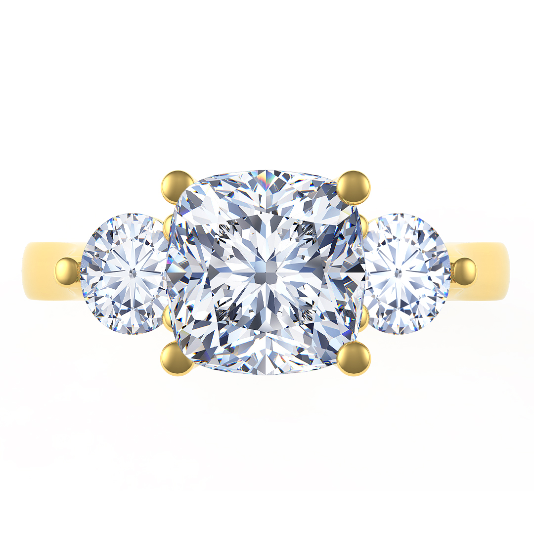 0.91ct Catherine Cushion Diamond Round Brilliant Cut No Rail 18ct Yellow Gold Engagement Ring