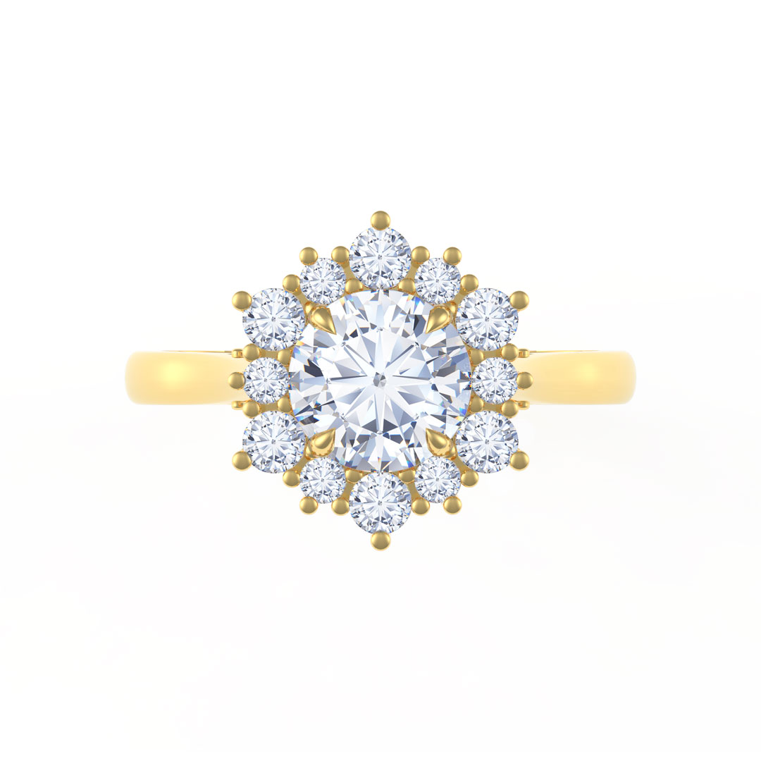 0.92ct Arabella Round Brilliant Cut Diamond With 0.43ct Diamond Halo Plain Shank 18ct Yellow Gold Cluster Ring