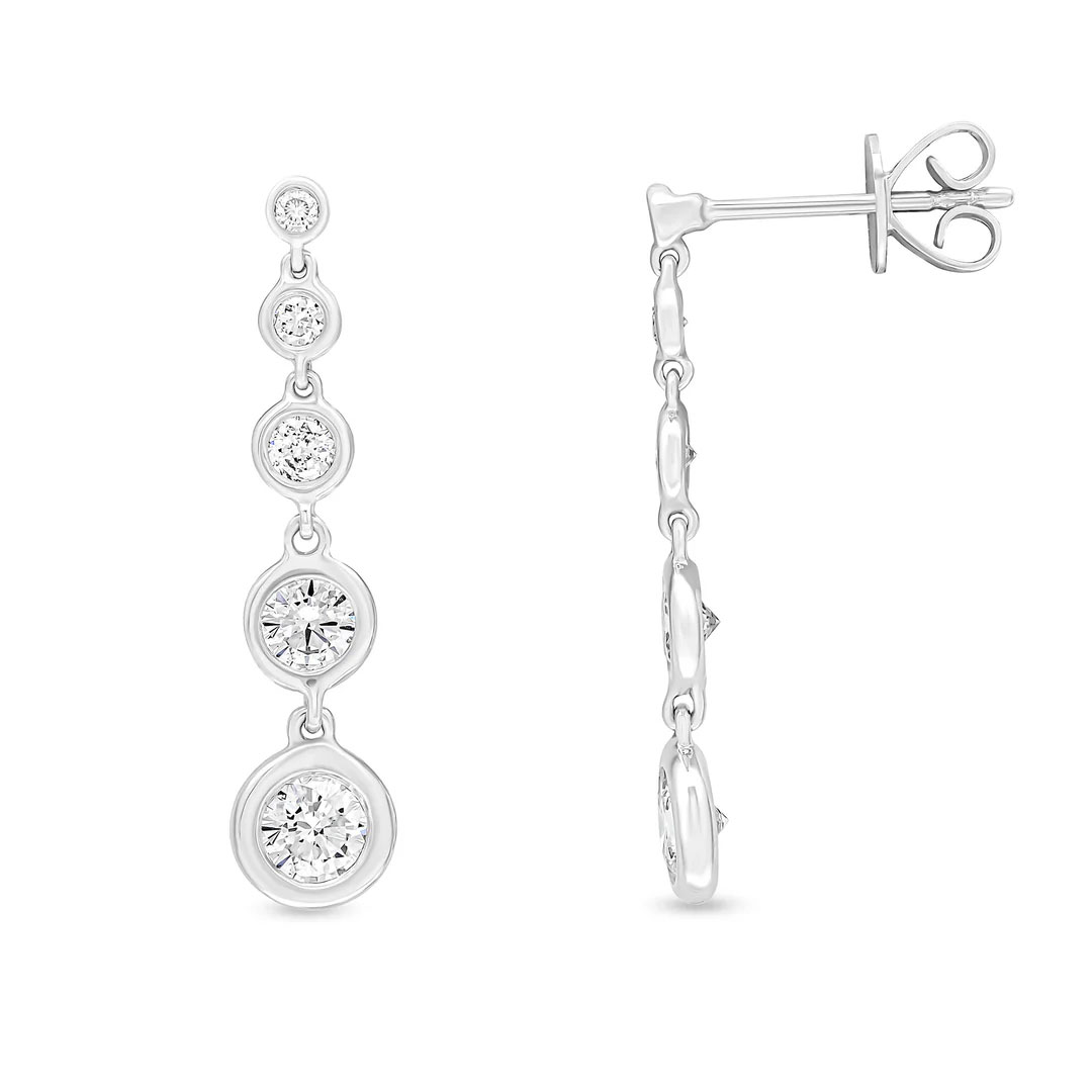 0.96ct Round Graduated Diamond Spectacle Set Drop 18ct White Gold Earrings