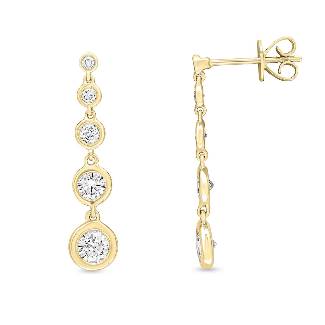 0.96ct Round Graduated Diamond Spectacle Set Drop 18ct Yellow Gold Earrings