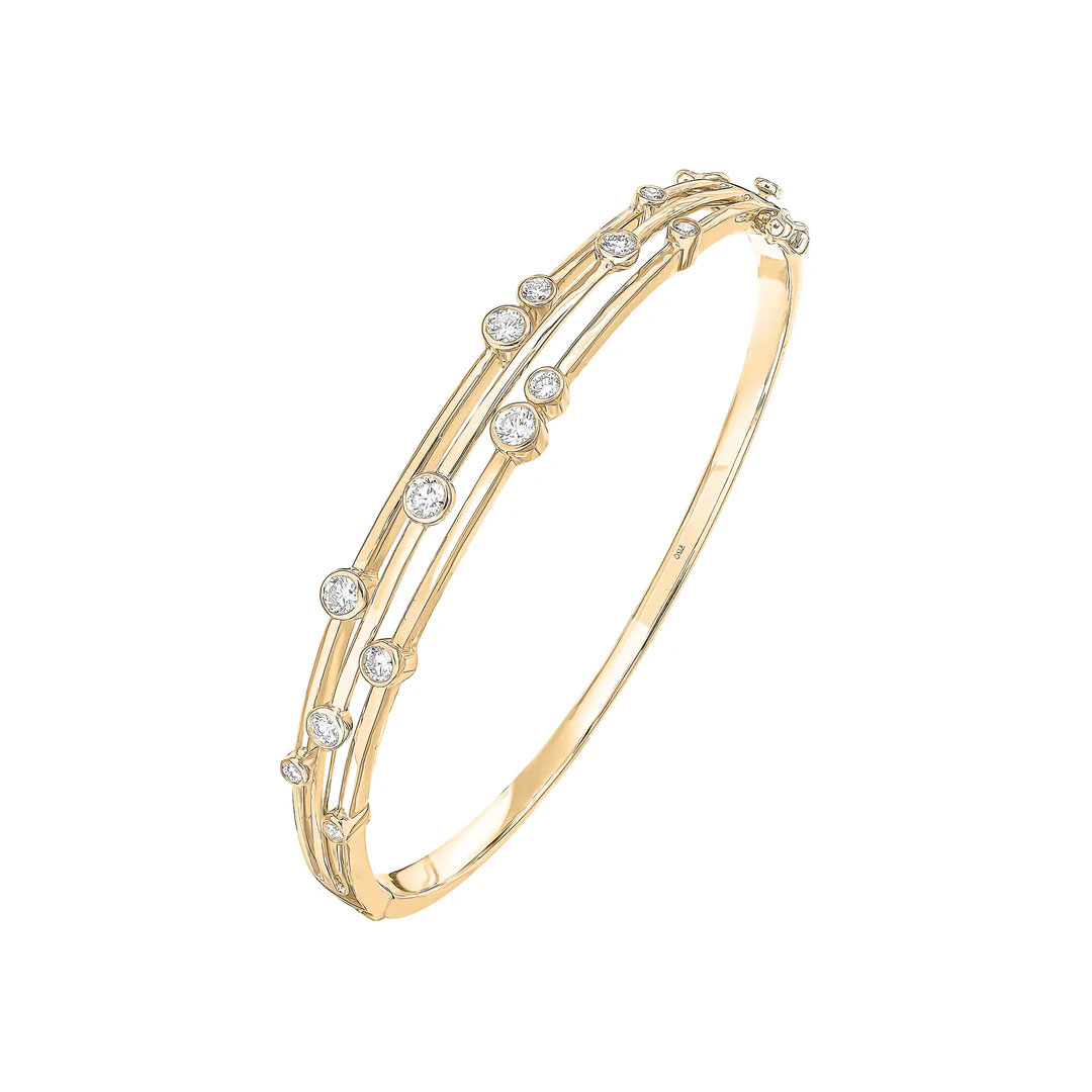 1.00ct Round Brilliant Cut Diamond Three Row 18ct Yellow Gold Bubble Bangle