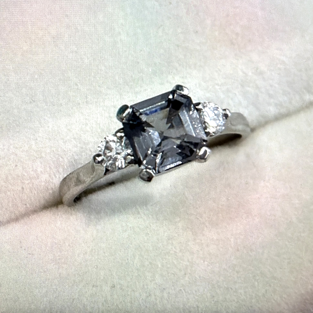 1.10ct Mogok Spinel 0.19ct Natural Diamonds Platinum Ring
