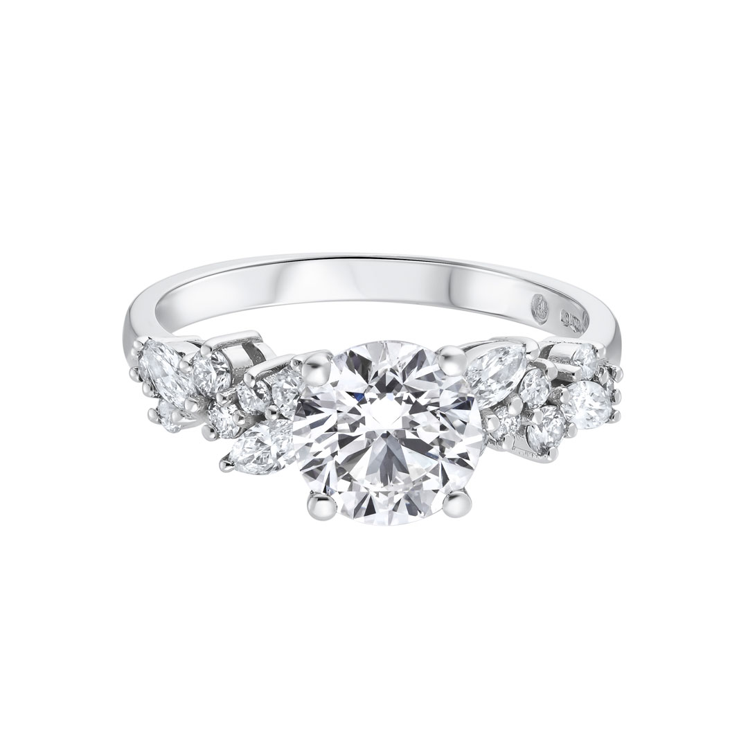 1.20ct Round Brilliant Cut With Scattered Marquise & Round Brilliant Shoulders Diamond Platinum Ring