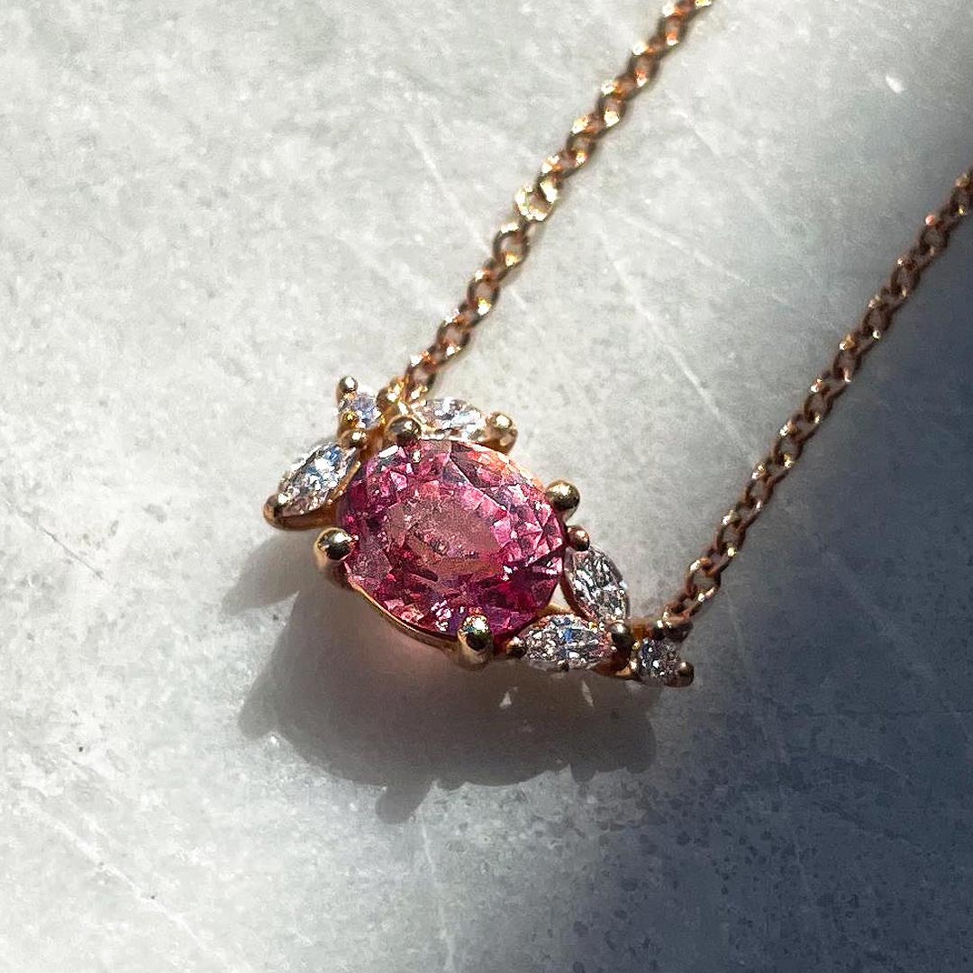 1.22ct Oval Pink Sapphire & Diamond 18ct Rose Gold Necklace