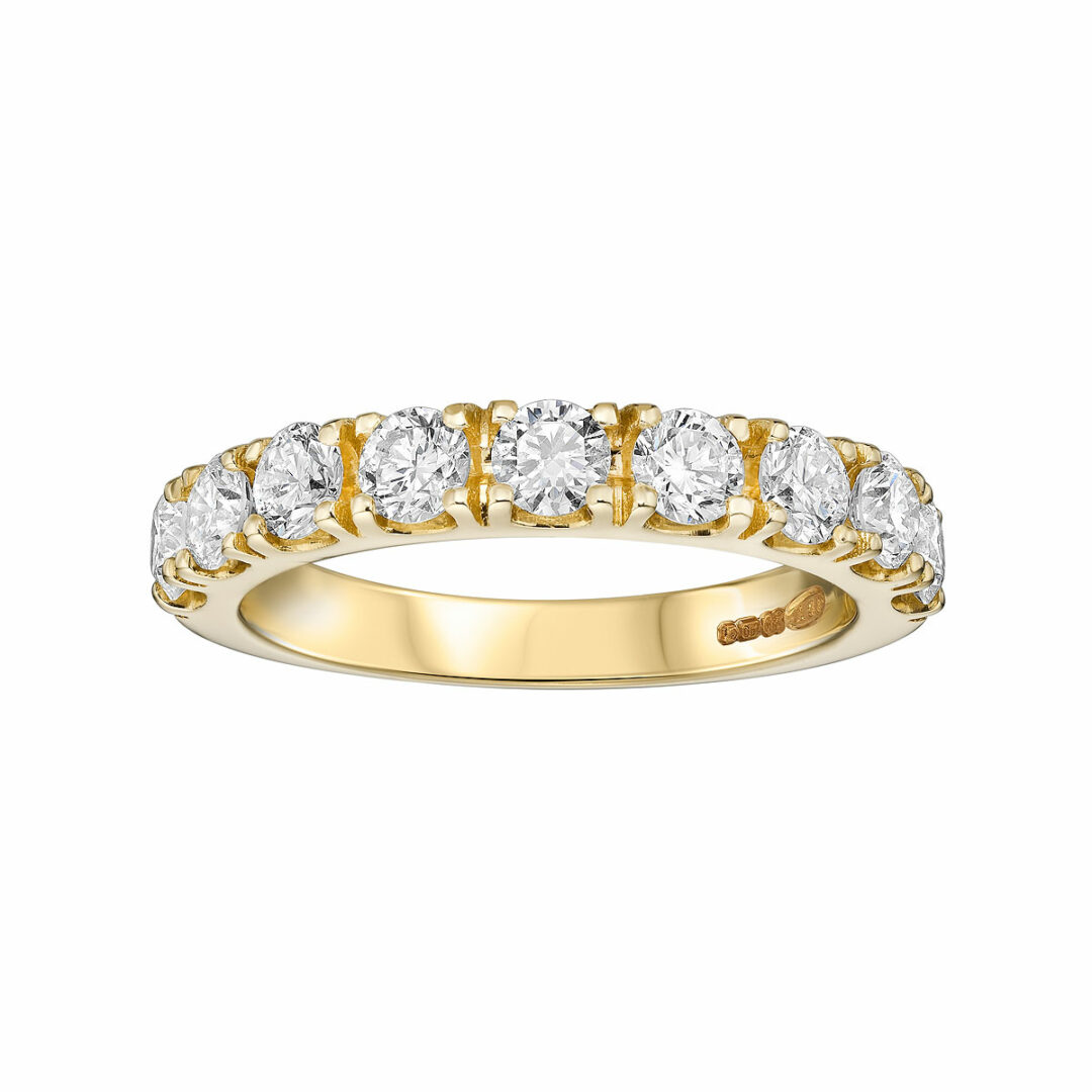 1.38ct Round Brilliant Diamond Cut Down Round Brilliant Claw Set 18ct Yellow Gold Eternity Ring