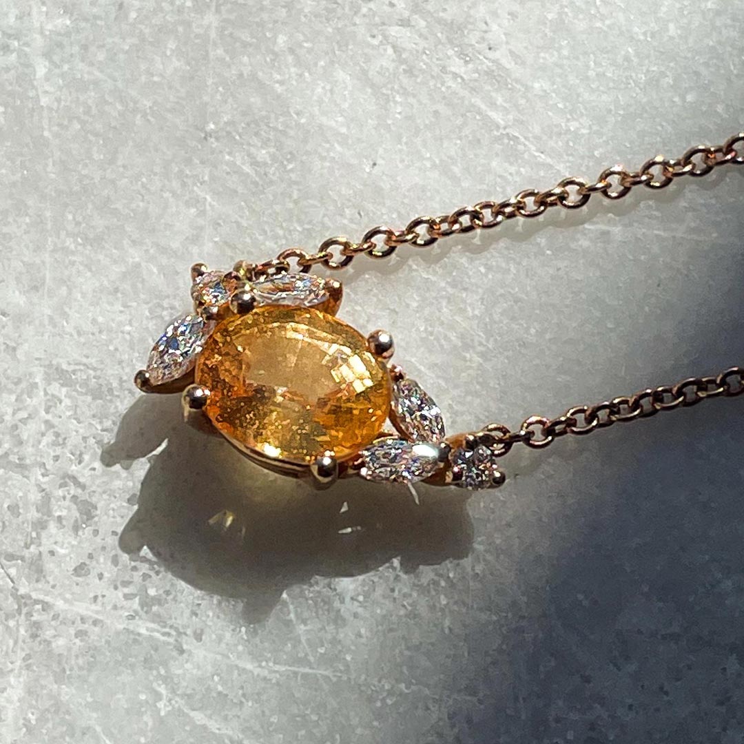 1.40ct Mandarin Sapphire With Marquise & Round Diamond 18ct Rose Gold Necklace