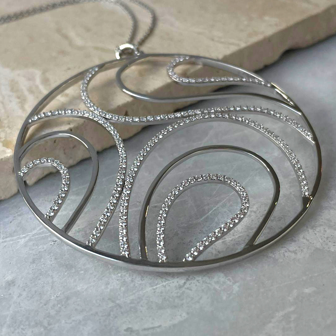 1.68ct Diamond Circle Swirl 18ct White Gold Pendant (CLOSE)