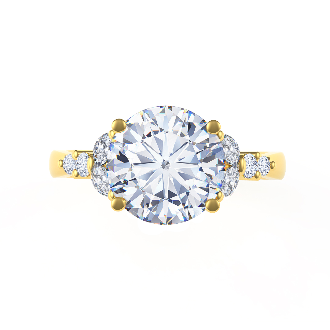 1.70ct Alix Round Brilliant Cut Diamond Solitaire with 0.25ct Diamond Marquise & Round Brilliant Shoulders 18ct Yellow Gold Engagement Ring