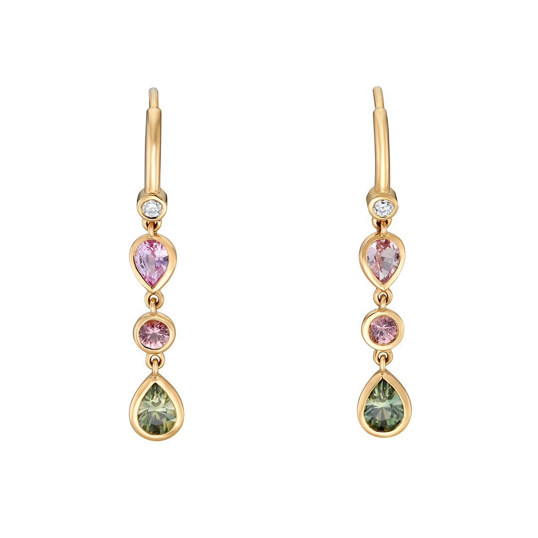 1.77ct Hexagon, Pear, Bullet, Teal And Sapphire 0.06ct Round Diamond 18ct Rose Gold Earrings