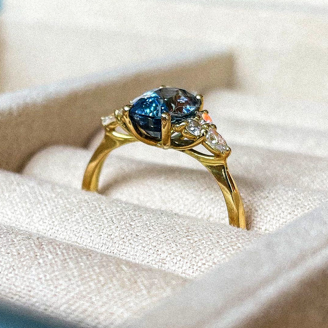 1.99ct Cushion Sea Blue Sapphire With 0.24ct Diamonds 18ct Yellow Gold Ring