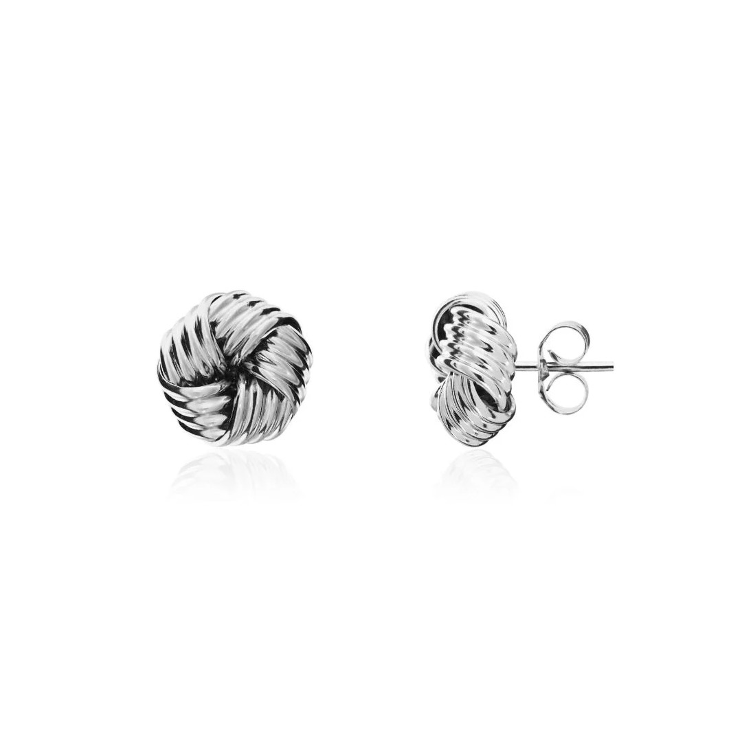 10.5mm 9ct White Gold Ribbed Swirl Knot Stud Earrings