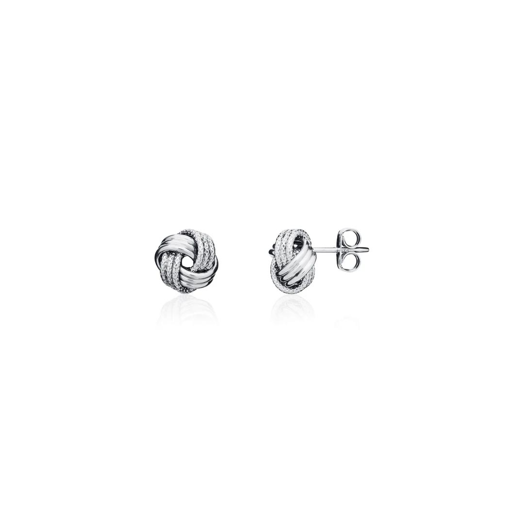 10mm 18ct White Gold Polished & Textured Knot Stud Earrings