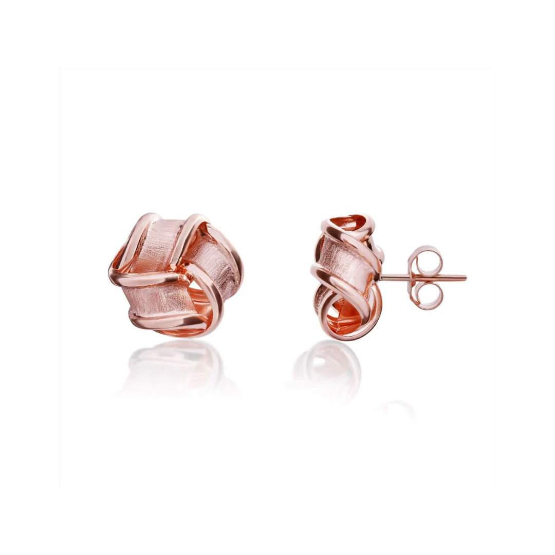 10mm 9ct Rose Gold Frosted Ribbon Knot Stud Earrings