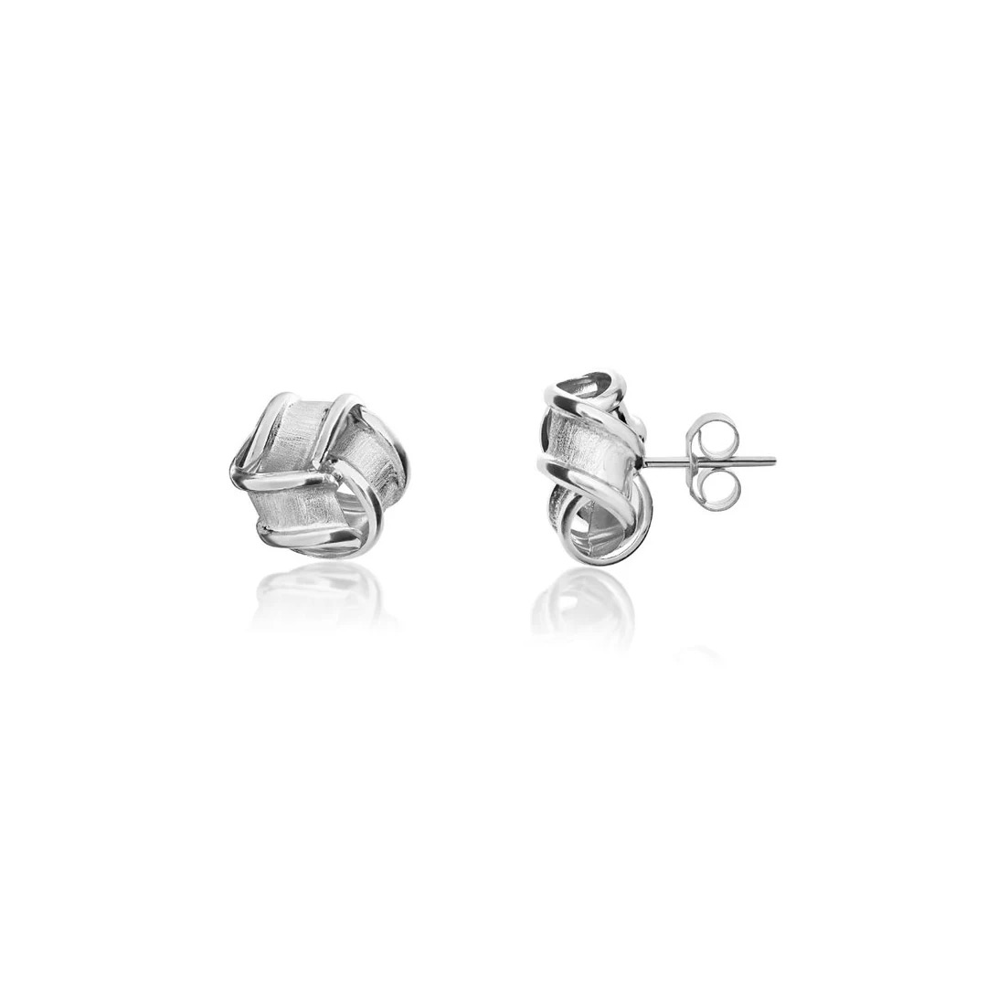 10mm 9ct White Gold Frosted Knot White Gold Stud Earrings