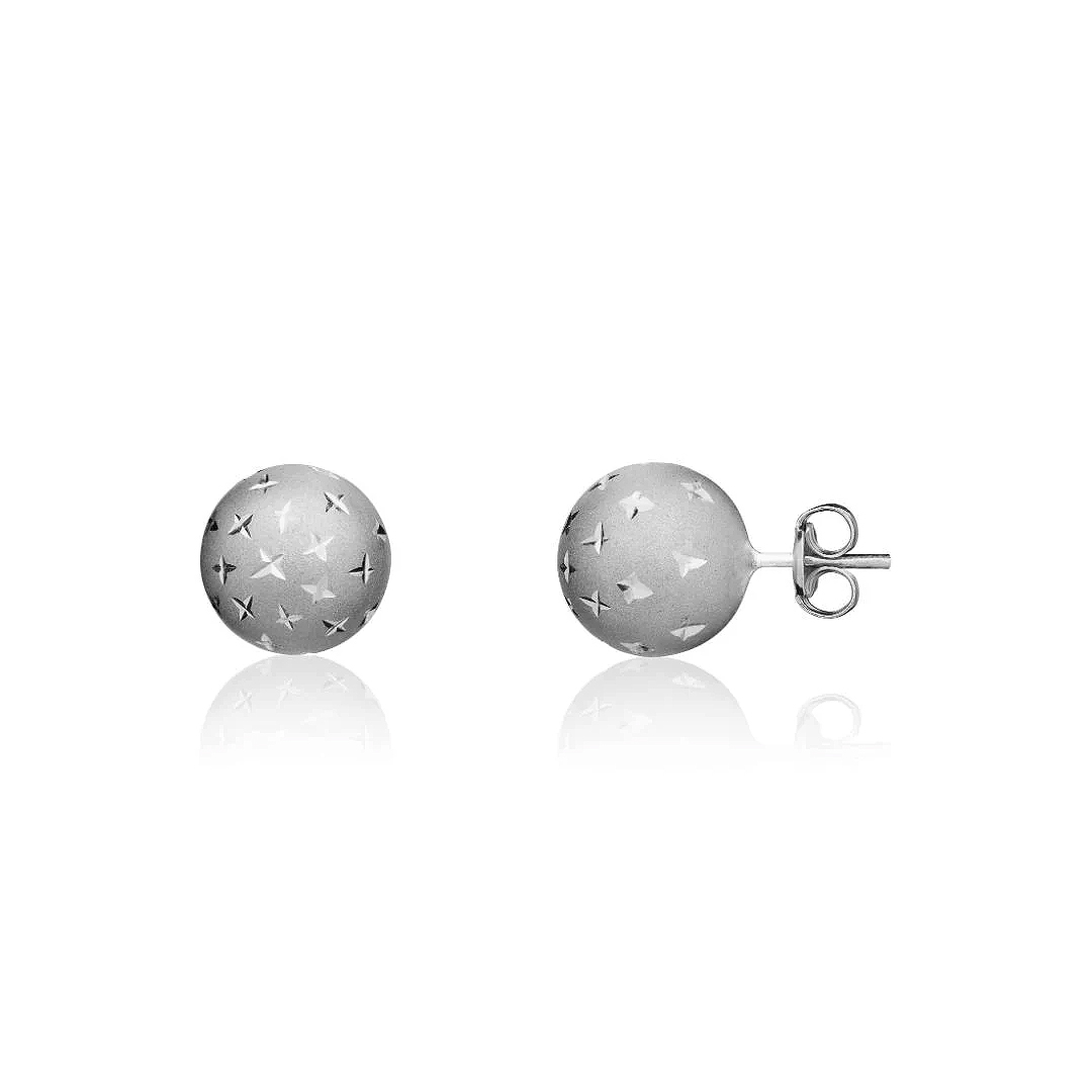 10mm 9ct White Gold Satin Star Ball Stud Earrings