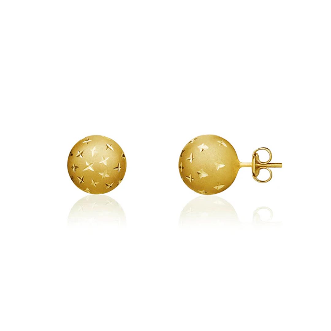 10mm 9ct Yellow Gold Satin Star Ball Stud Earrings