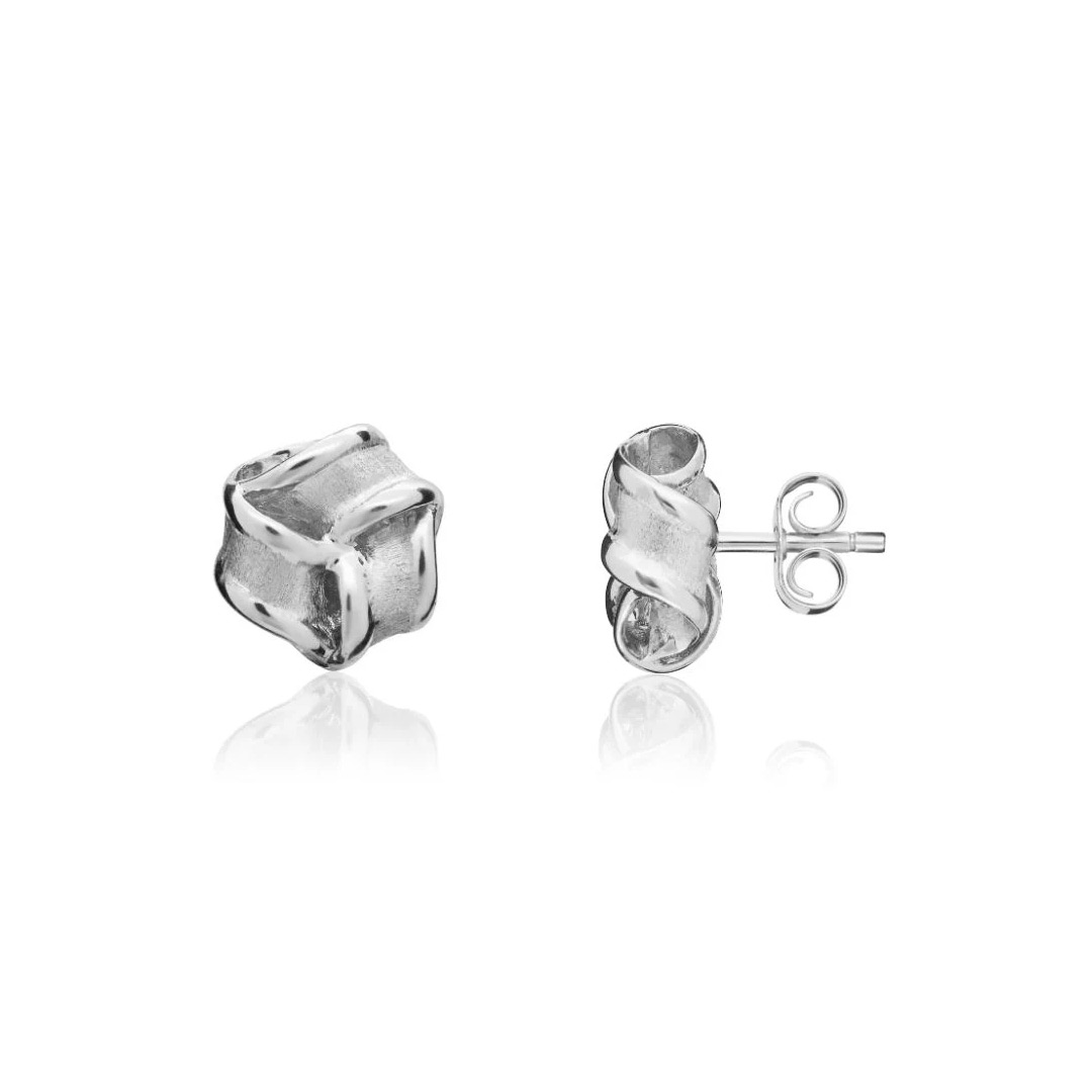 11mm 9ct White Gold Satin / Polished Ribbon Knot Stud Earrings