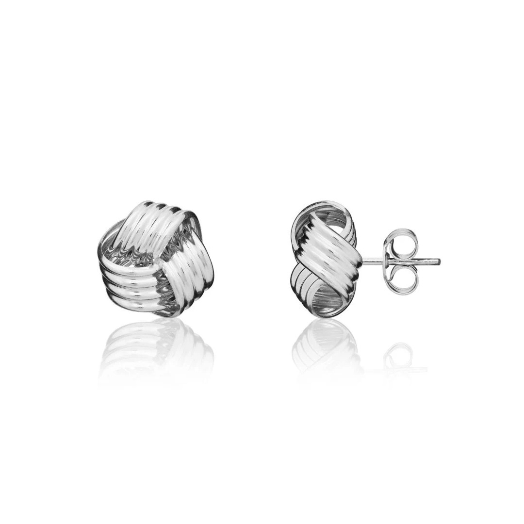 12.5mm 9ct White Gold Polished Ribbed Knot Stud Earrings