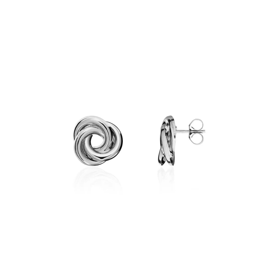 12mm 9ct White Gold Flat Loop Knot Stud Earrings